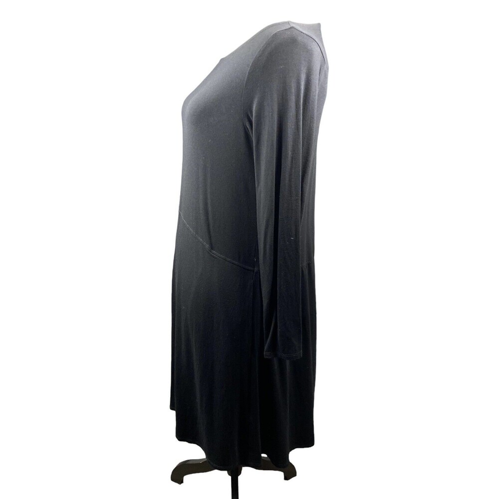 Eileen Fisher Dress Women Size S/P Black 3/4 Sleeve Scoop Neck inner Pocket